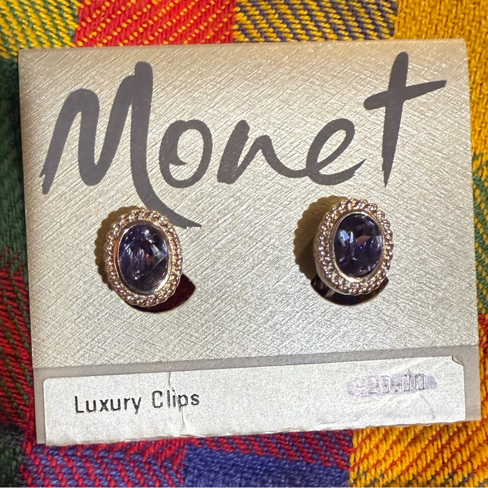 Vintage Monet Purple Crystal Earrings